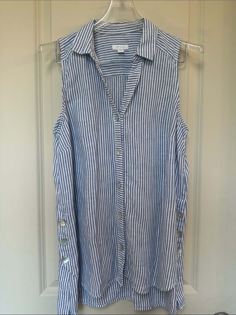J. Jill Sleeveless Blue & White Striped Button-Front Top - Women's S